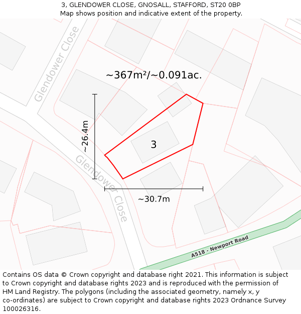 3, GLENDOWER CLOSE, GNOSALL, STAFFORD, ST20 0BP: Plot and title map