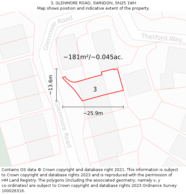 3, GLENMORE ROAD, SWINDON, SN25 1WH: Plot and title map