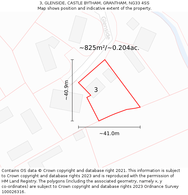 3, GLENSIDE, CASTLE BYTHAM, GRANTHAM, NG33 4SS: Plot and title map