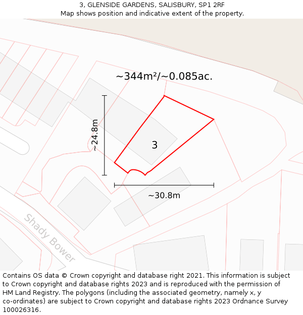 3, GLENSIDE GARDENS, SALISBURY, SP1 2RF: Plot and title map