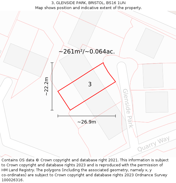 3, GLENSIDE PARK, BRISTOL, BS16 1UN: Plot and title map