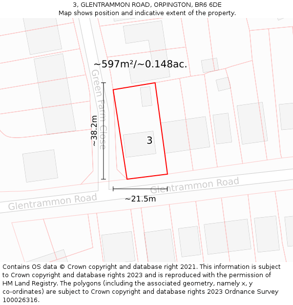 3, GLENTRAMMON ROAD, ORPINGTON, BR6 6DE: Plot and title map