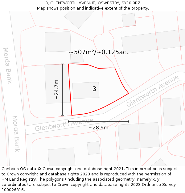 3, GLENTWORTH AVENUE, OSWESTRY, SY10 9PZ: Plot and title map