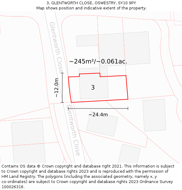 3, GLENTWORTH CLOSE, OSWESTRY, SY10 9PY: Plot and title map