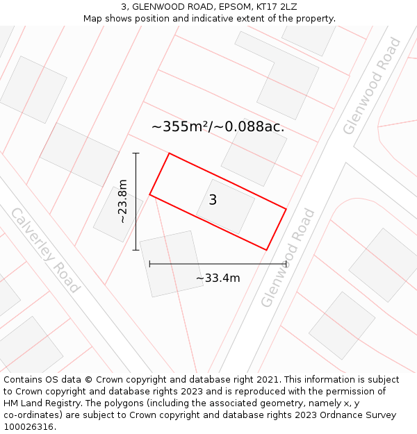 3, GLENWOOD ROAD, EPSOM, KT17 2LZ: Plot and title map