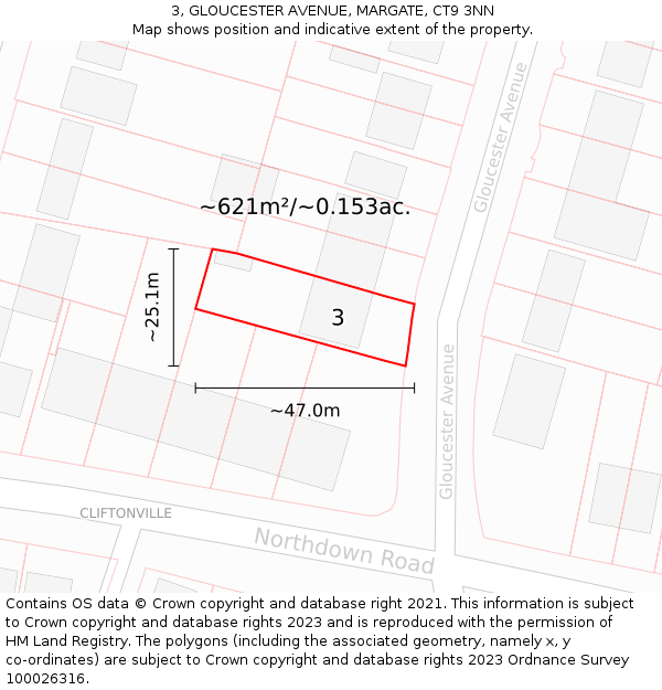 3, GLOUCESTER AVENUE, MARGATE, CT9 3NN: Plot and title map