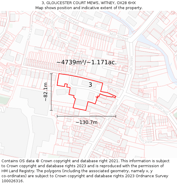 3, GLOUCESTER COURT MEWS, WITNEY, OX28 6HX: Plot and title map