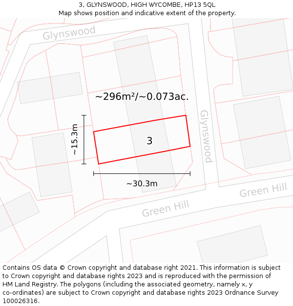 3, GLYNSWOOD, HIGH WYCOMBE, HP13 5QL: Plot and title map