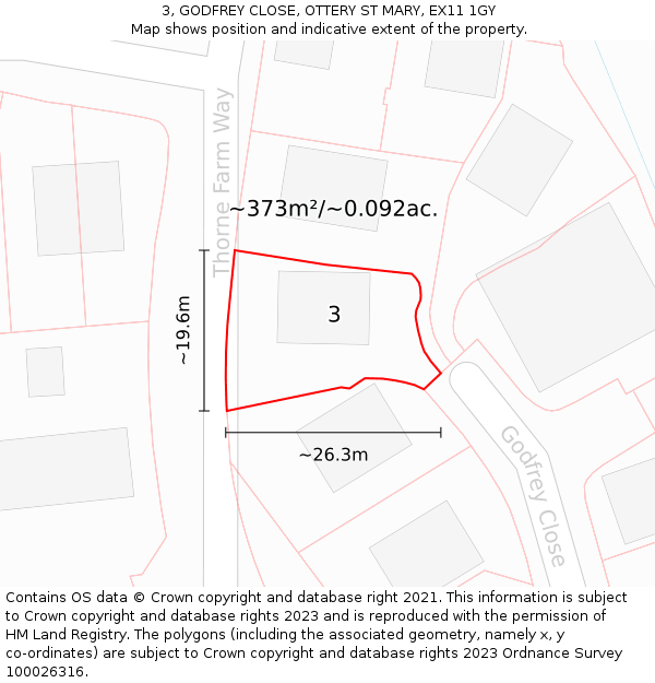 3, GODFREY CLOSE, OTTERY ST MARY, EX11 1GY: Plot and title map