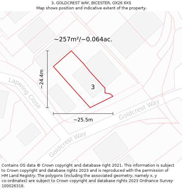 3, GOLDCREST WAY, BICESTER, OX26 6XS: Plot and title map