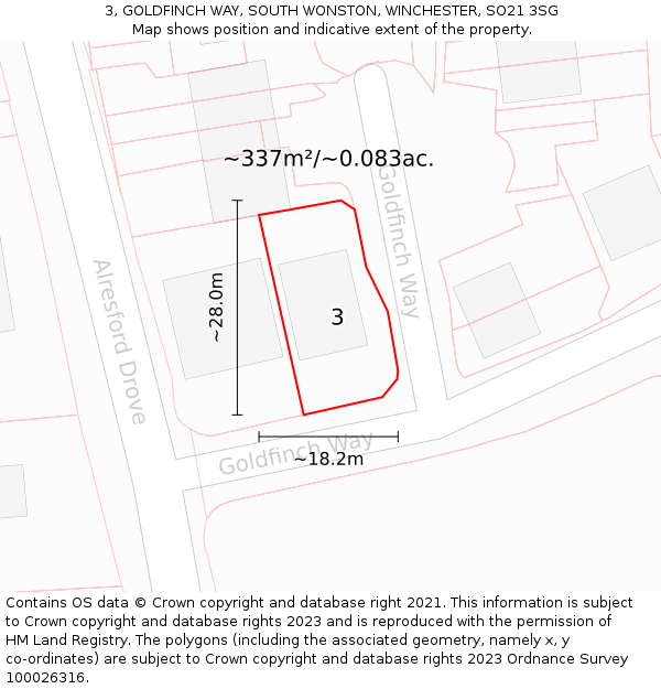 3, GOLDFINCH WAY, SOUTH WONSTON, WINCHESTER, SO21 3SG: Plot and title map