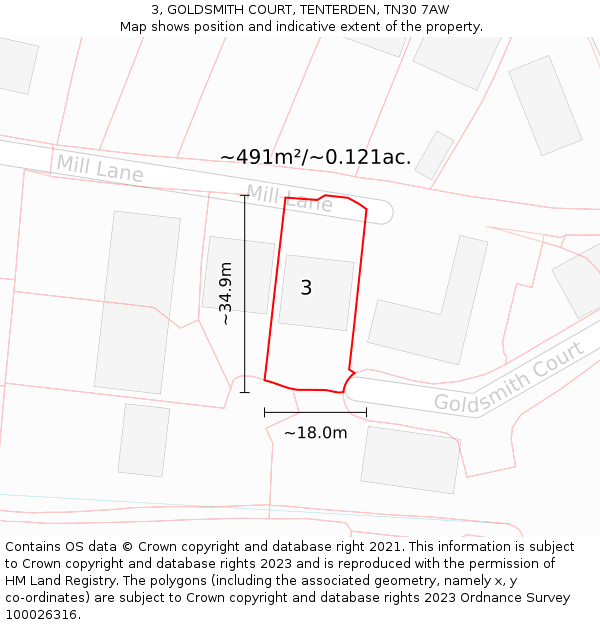 3, GOLDSMITH COURT, TENTERDEN, TN30 7AW: Plot and title map