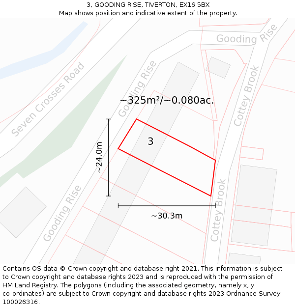 3, GOODING RISE, TIVERTON, EX16 5BX: Plot and title map