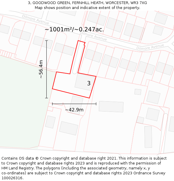 3, GOODWOOD GREEN, FERNHILL HEATH, WORCESTER, WR3 7XG: Plot and title map