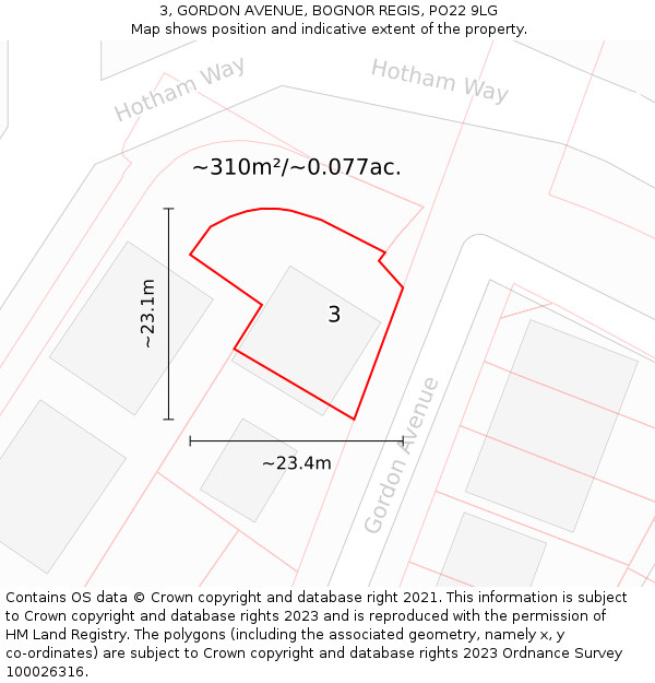 3, GORDON AVENUE, BOGNOR REGIS, PO22 9LG: Plot and title map