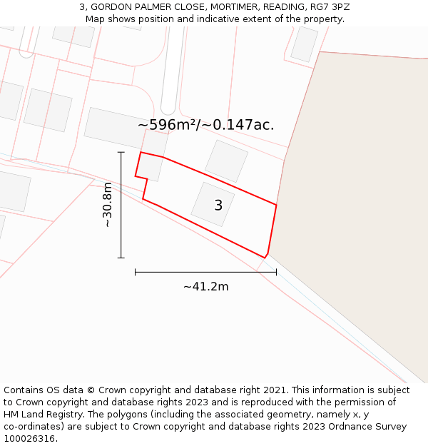 3, GORDON PALMER CLOSE, MORTIMER, READING, RG7 3PZ: Plot and title map