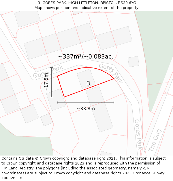 3, GORES PARK, HIGH LITTLETON, BRISTOL, BS39 6YG: Plot and title map