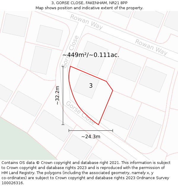 3, GORSE CLOSE, FAKENHAM, NR21 8PP: Plot and title map