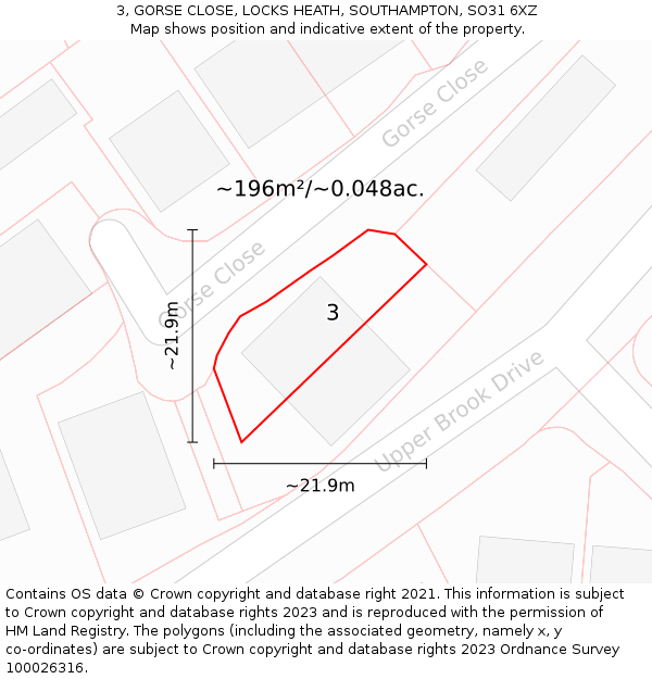 3, GORSE CLOSE, LOCKS HEATH, SOUTHAMPTON, SO31 6XZ: Plot and title map