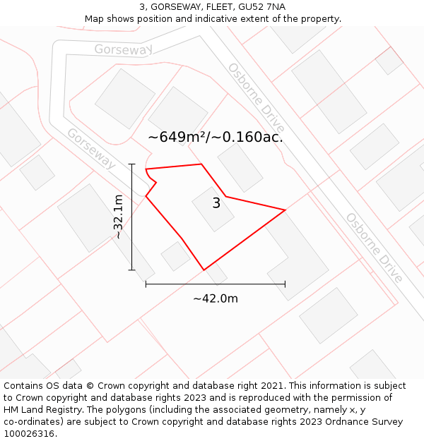 3, GORSEWAY, FLEET, GU52 7NA: Plot and title map