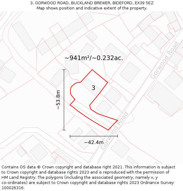 3, GORWOOD ROAD, BUCKLAND BREWER, BIDEFORD, EX39 5EZ: Plot and title map