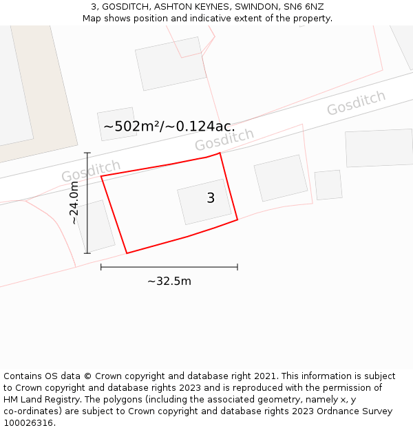 3, GOSDITCH, ASHTON KEYNES, SWINDON, SN6 6NZ: Plot and title map