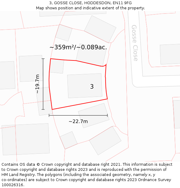 3, GOSSE CLOSE, HODDESDON, EN11 9FG: Plot and title map