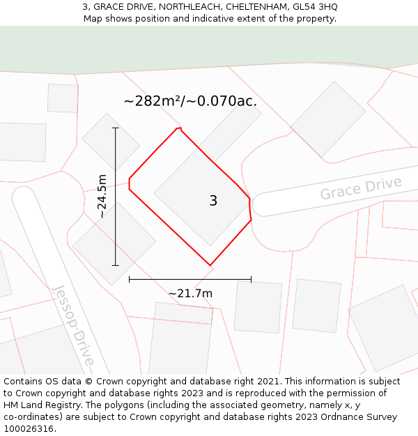 3, GRACE DRIVE, NORTHLEACH, CHELTENHAM, GL54 3HQ: Plot and title map