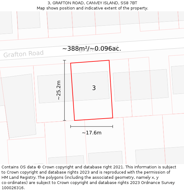 3, GRAFTON ROAD, CANVEY ISLAND, SS8 7BT: Plot and title map