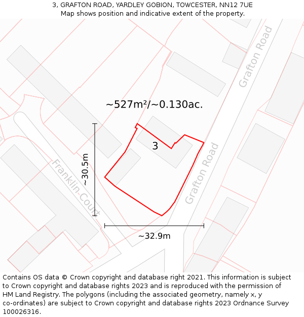 3, GRAFTON ROAD, YARDLEY GOBION, TOWCESTER, NN12 7UE: Plot and title map