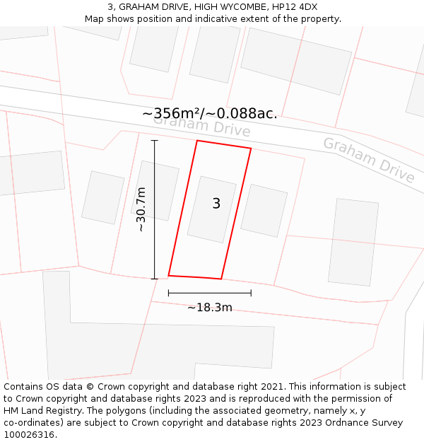 3, GRAHAM DRIVE, HIGH WYCOMBE, HP12 4DX: Plot and title map
