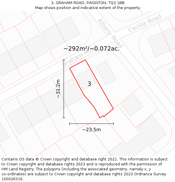 3, GRAHAM ROAD, PAIGNTON, TQ3 1BB: Plot and title map