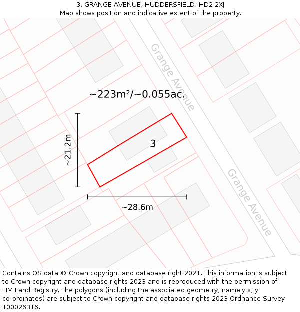 3, GRANGE AVENUE, HUDDERSFIELD, HD2 2XJ: Plot and title map