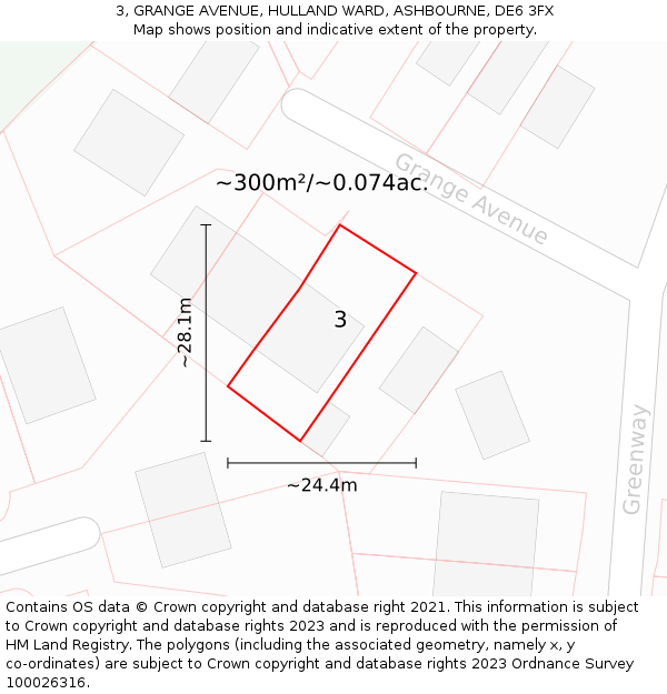 3, GRANGE AVENUE, HULLAND WARD, ASHBOURNE, DE6 3FX: Plot and title map