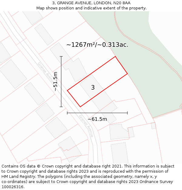 3, GRANGE AVENUE, LONDON, N20 8AA: Plot and title map