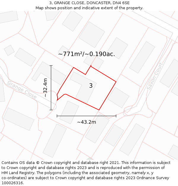 3, GRANGE CLOSE, DONCASTER, DN4 6SE: Plot and title map