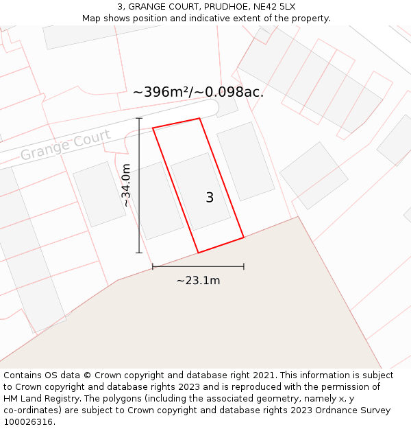 3, GRANGE COURT, PRUDHOE, NE42 5LX: Plot and title map