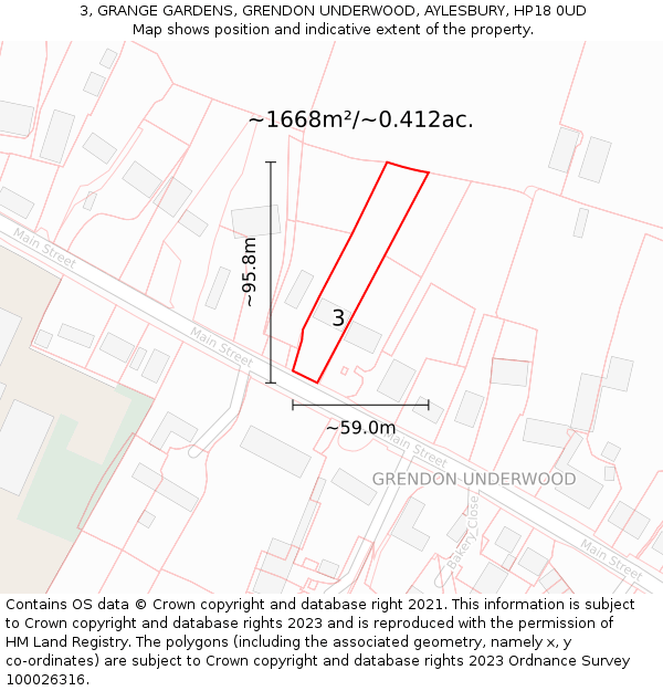 3, GRANGE GARDENS, GRENDON UNDERWOOD, AYLESBURY, HP18 0UD: Plot and title map