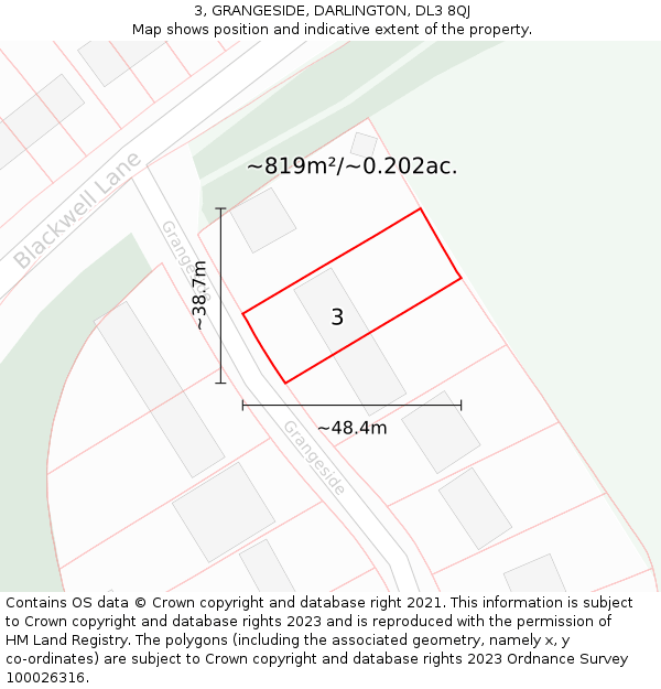3, GRANGESIDE, DARLINGTON, DL3 8QJ: Plot and title map