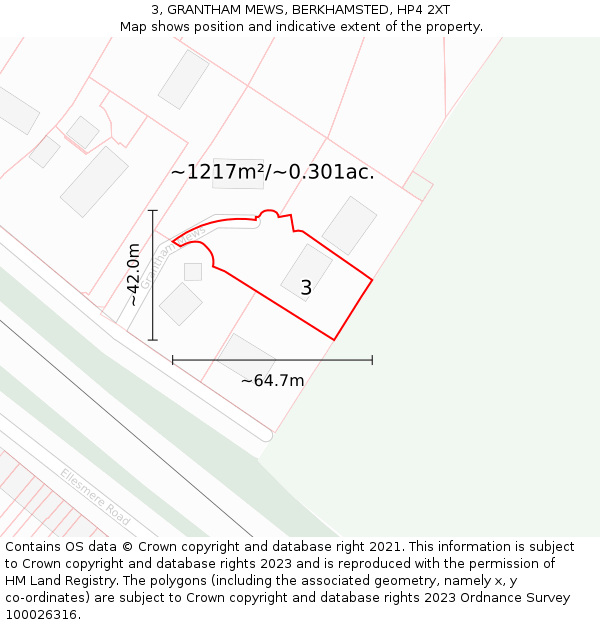 3, GRANTHAM MEWS, BERKHAMSTED, HP4 2XT: Plot and title map