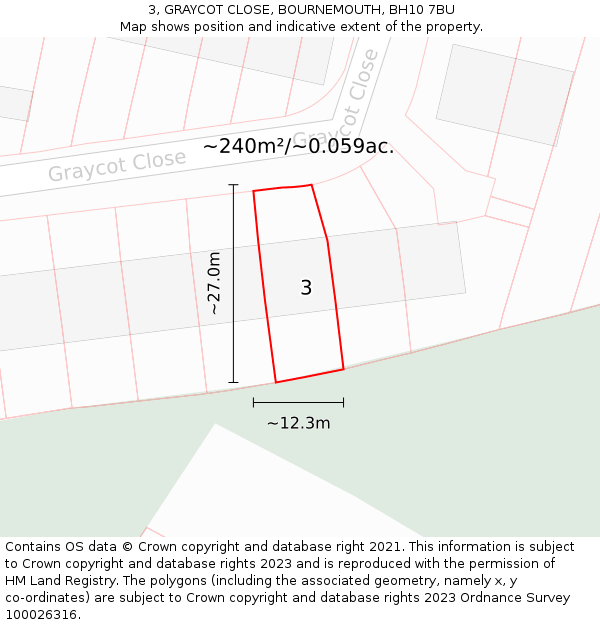 3, GRAYCOT CLOSE, BOURNEMOUTH, BH10 7BU: Plot and title map