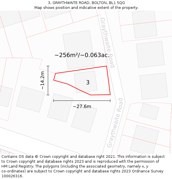 3, GRAYTHWAITE ROAD, BOLTON, BL1 5QG: Plot and title map