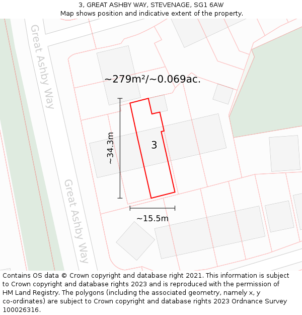 3, GREAT ASHBY WAY, STEVENAGE, SG1 6AW: Plot and title map