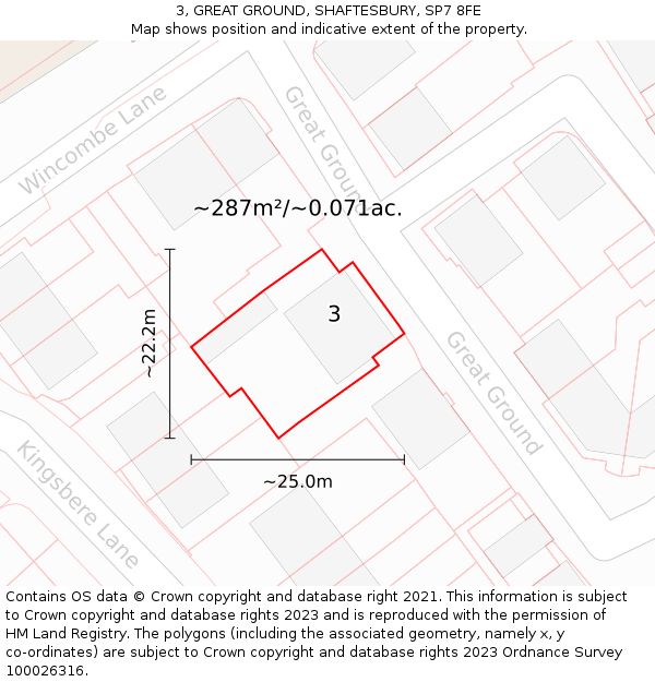 3, GREAT GROUND, SHAFTESBURY, SP7 8FE: Plot and title map