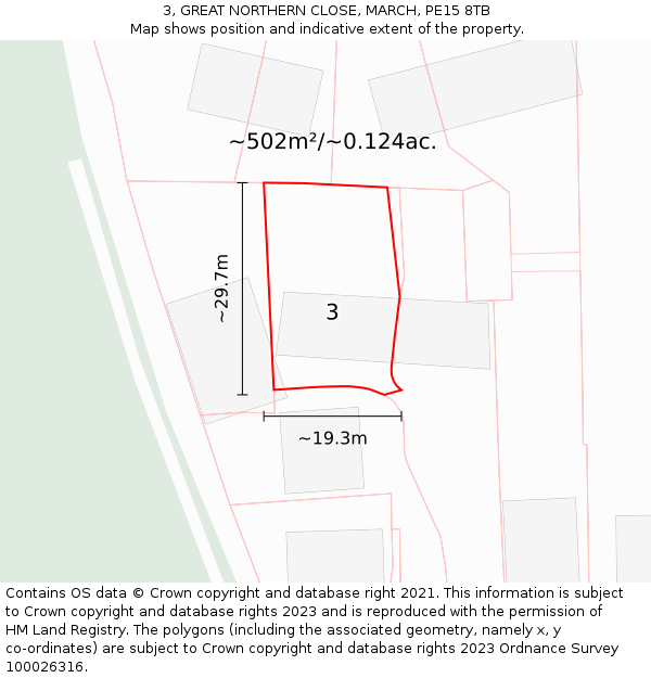 3, GREAT NORTHERN CLOSE, MARCH, PE15 8TB: Plot and title map