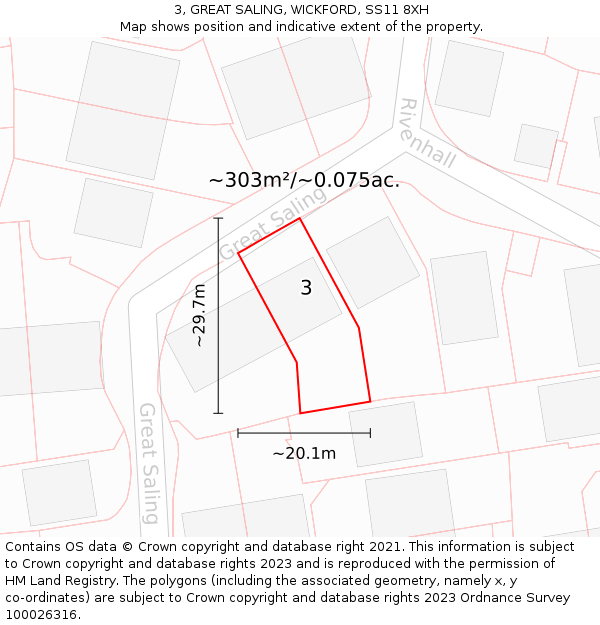 3, GREAT SALING, WICKFORD, SS11 8XH: Plot and title map