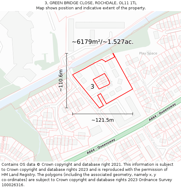 3, GREEN BRIDGE CLOSE, ROCHDALE, OL11 1TL: Plot and title map