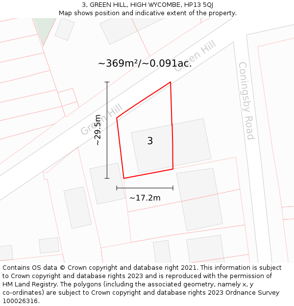 3, GREEN HILL, HIGH WYCOMBE, HP13 5QJ: Plot and title map