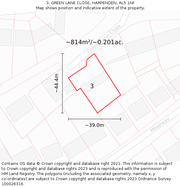 3, GREEN LANE CLOSE, HARPENDEN, AL5 1NF: Plot and title map