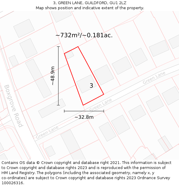 3, GREEN LANE, GUILDFORD, GU1 2LZ: Plot and title map